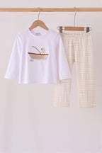 Khaki Puppy Fishing Embroidery Pants Set