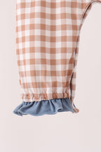 Brown turkey pumpkin embroidery gingham ruffle romper