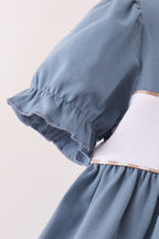 Blue turkey pumpkin embroidery dress