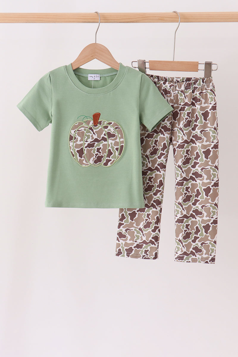 Camo Pumpkin Applique Pants Set
