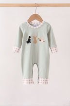 Sage hunting embroidery romper