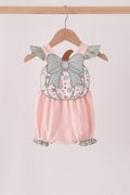 Pink pumpkin bow applique ruffle bubble