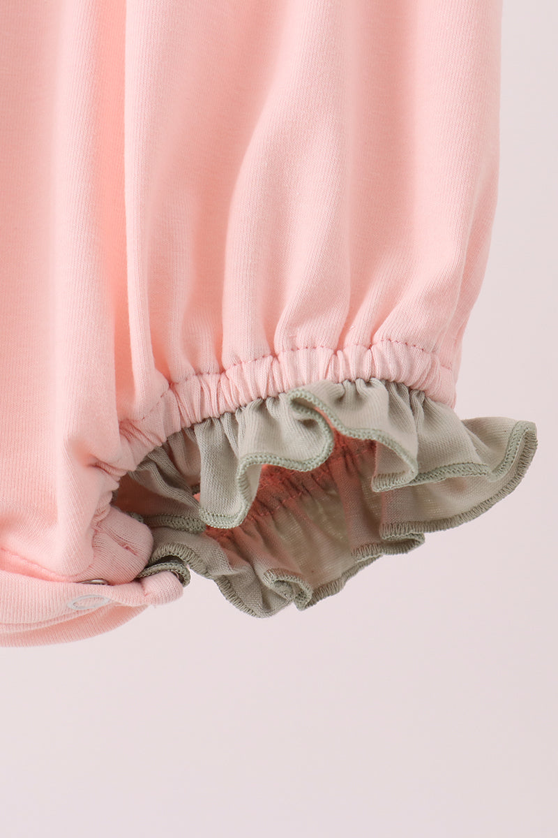Pink pumpkin bow applique ruffle bubble