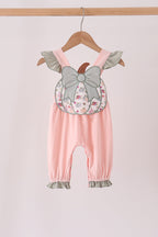 Pink pumpkin bow applique ruffle romper