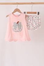Pink pumpkin bow applique bloomer set
