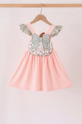 Pink pumpkin bow applique ruffle dress