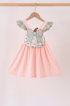Pink pumpkin bow applique ruffle dress