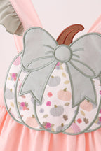 Pink pumpkin bow applique ruffle dress