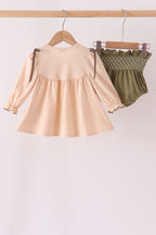 Khaki floral smocked bloomer set