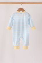 Blue airplane embroidery stripe romper