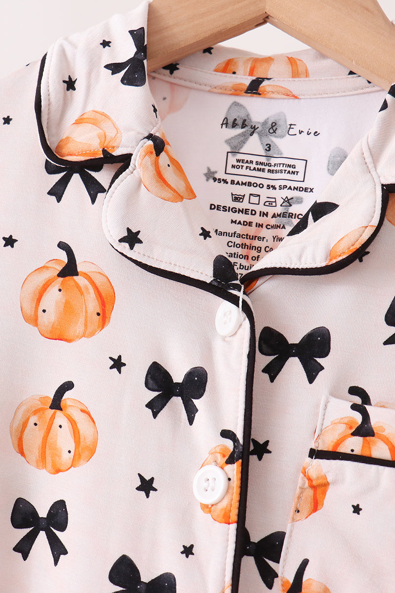 Bow pumpkin bamboo ruffle pajama set