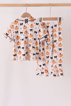 Bow pumpkin bamboo ruffle pajama set