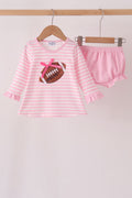 Pink football sequin stripe bloomer set
