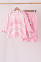 Pink football sequin stripe ruffle pants set