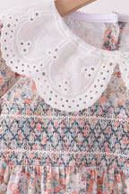 Floral smocked lace ruffle pants set