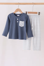 Teal pocket plaid pants set