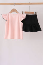 Pink Ghost Embroidery Ruffle Skorts Set
