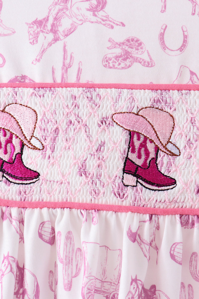 Pink Cowboy boots Smocked Bloomer Set