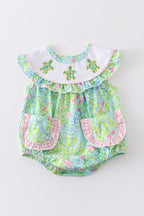 Green Turtle Embroidered Ruffle Bubble