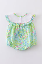 Green Turtle Embroidered Ruffle Bubble