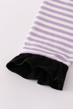 Purple Halloween spider embroidery stripe pants set