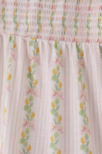 Pink lemon print bow smocked tiered mom&me dress
