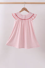 Pink strawberry embroidery gingham dress