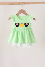 Light green character french knot ruffle bubble