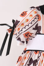 Pumpkin bow embroidery ruffle bloomer set