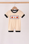 Pumpkin embroidery stripe romper
