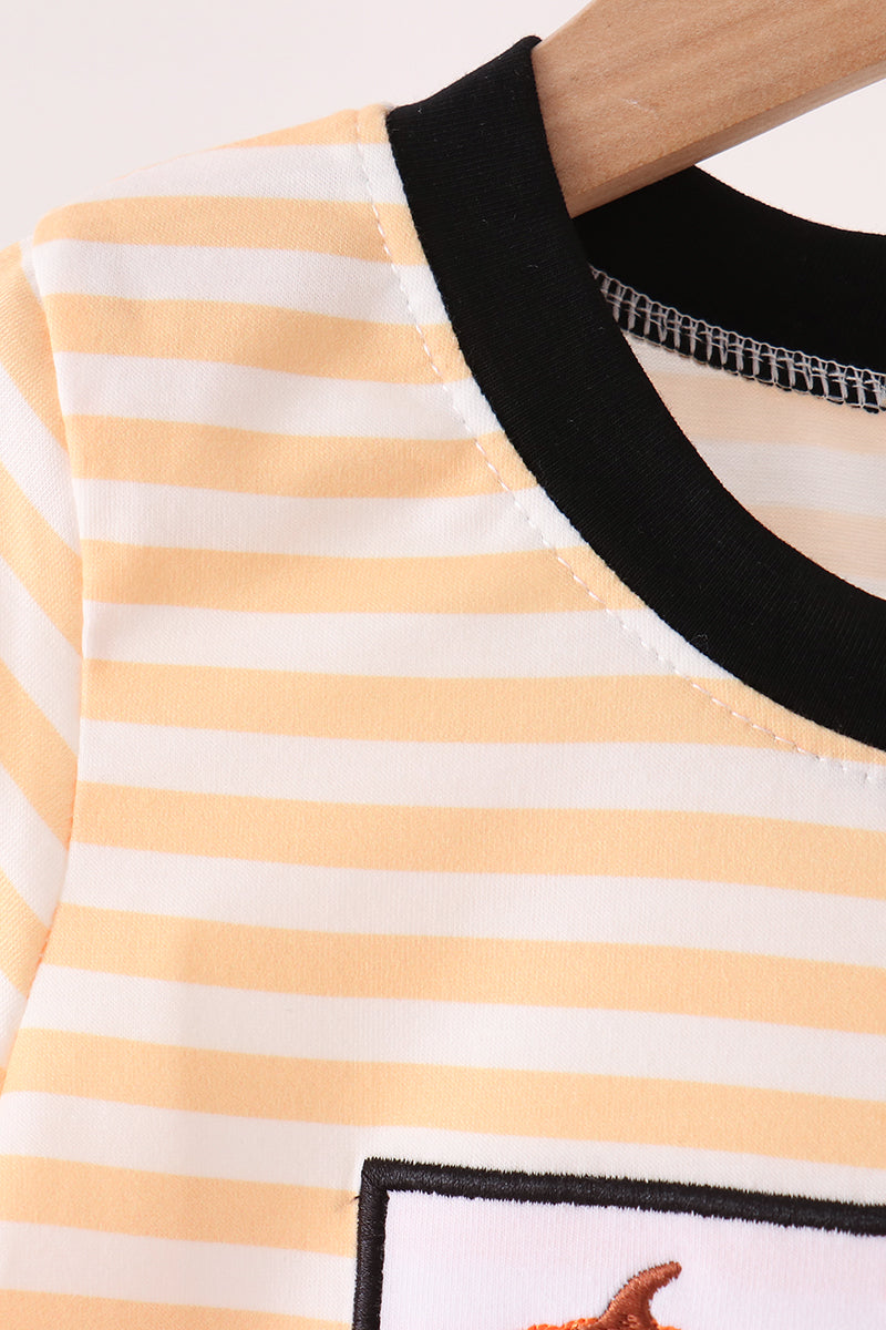 Pumpkin embroidery stripe top