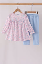 Pink floral bow pants set