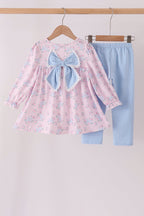 Pink floral bow pants set