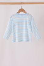 Blue turkey embroidery stripe top