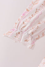 Pink floral turkey embroidery ruffle pants set