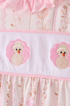 Pink floral turkey embroidery ruffle bloomer set