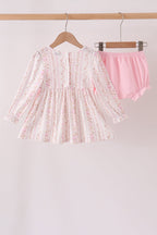 Pink floral turkey embroidery ruffle bloomer set