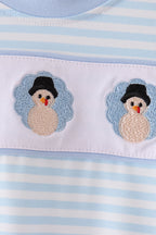 Blue turkey embroidery stripe romper