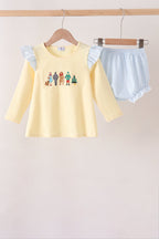 Beige character embroidery gingham bloomer set