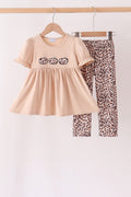Leopard pumpkin applique pants set