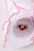 Pink santa claus embroidery crochet edge hair bow