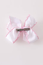 Pink santa claus embroidery crochet edge hair bow