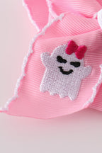 Pink ghost embroidery crochet edge hair bow