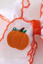 Orange pumpkin embroidery crochet edge hair bow