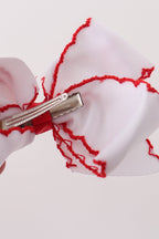 Red reindeer embroidery crochet edge hair bow