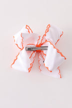 Orange goose pumpkin embroidery crochet edge hair bow
