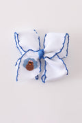 Blue turkey embroidery crochet edge hair bow