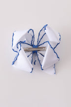 Blue turkey embroidery crochet edge hair bow