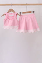 Pink scalloped active skorts set