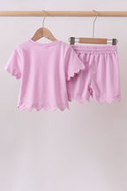 Pink scalloped mom&me shorts set